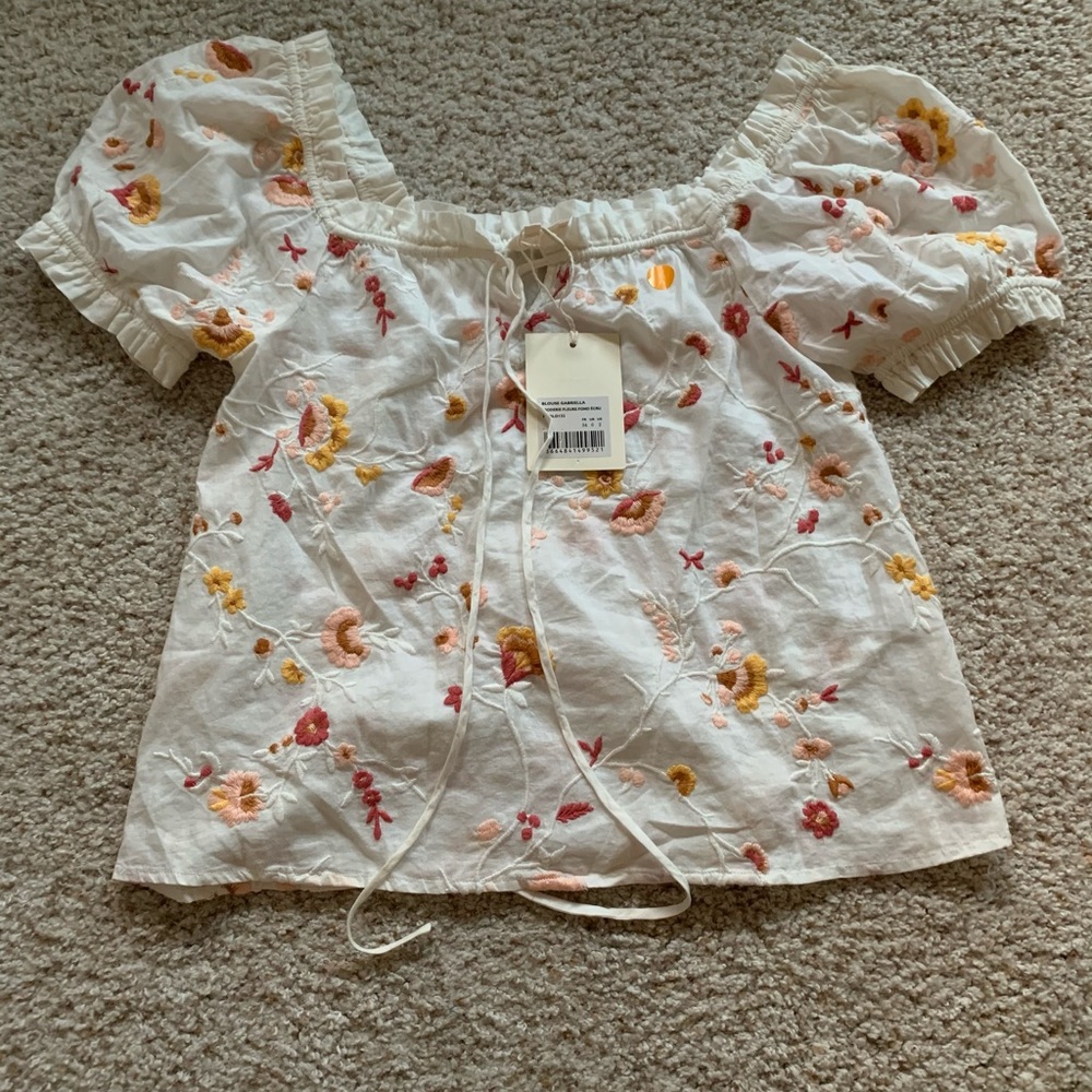 Sezane embroidered floral top sz xs 34